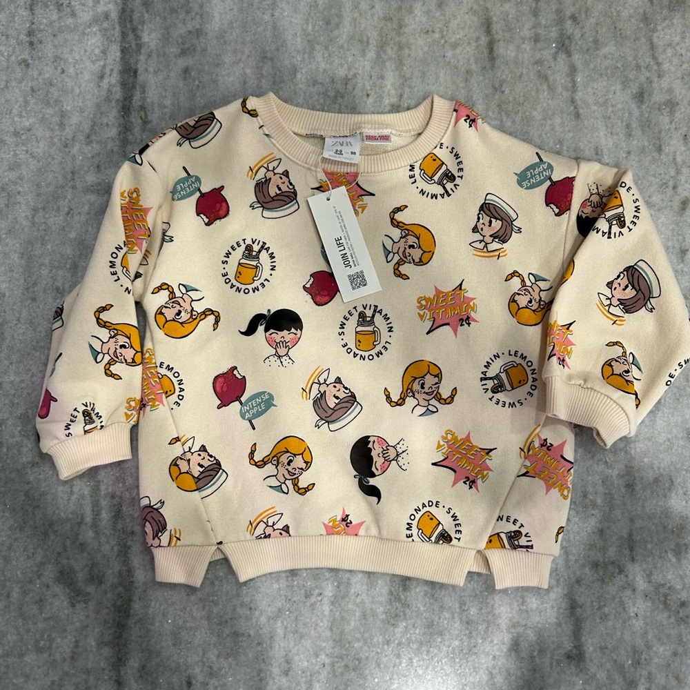 Zara Girls Sweet Vitamin Apple Lemonade Sweatshirt Size 2-3Y - Picture 1 of 6